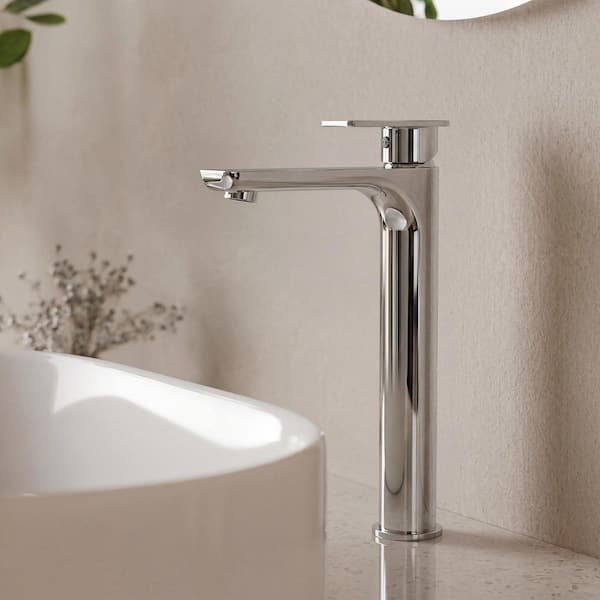 12.5 in. H Tall Single-Hole Single-Handle Bathroom Faucet for Vessel Sinks in Polished Chrome with Pop-Up Drain