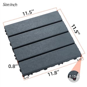 12 in.W x 12 in. L Outdoor Striped Pattern Square Plastic PVC Interlocking Flooring Deck Tiles (Pack of 44 Tiles)in Gray