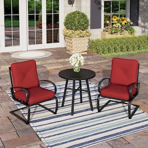 3-Piece Metal Patio Conversation Set with Red Cushions