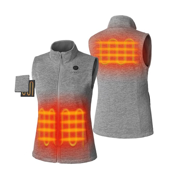 ORORO Women's Large Gray 7.38-Volt Lithium-Ion Heated Fleece Vest