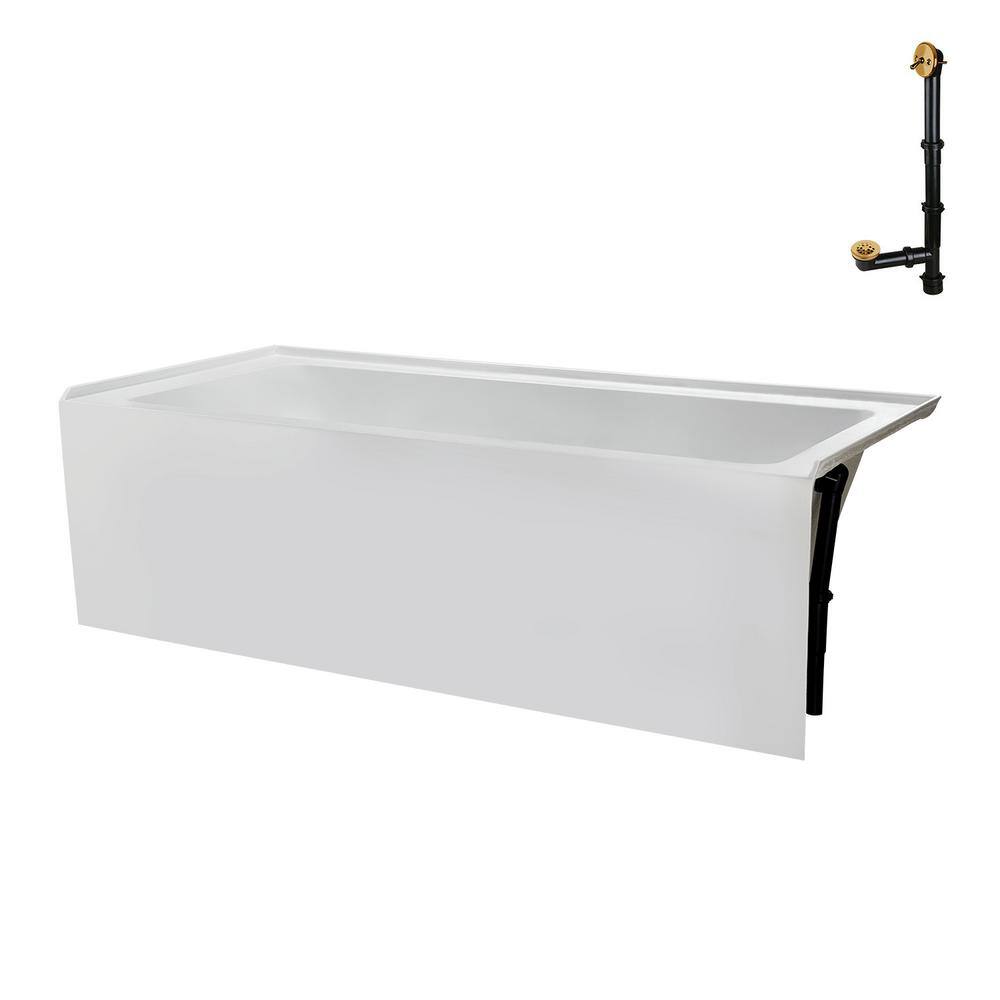 Glossy White Acrylic Alcove Bathtub with Brushed Gold Trim