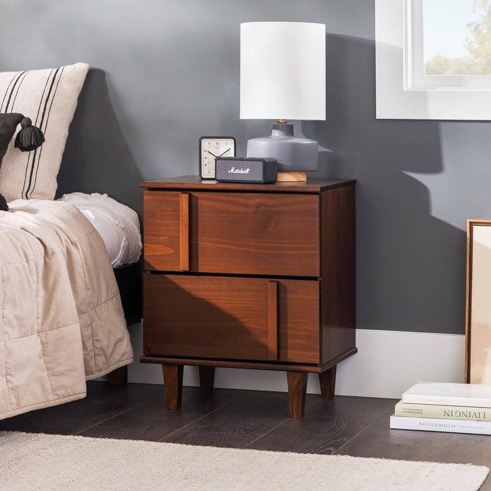 Walnut 2-Drawer Solid Wood Mid-Century Modern Nightstand