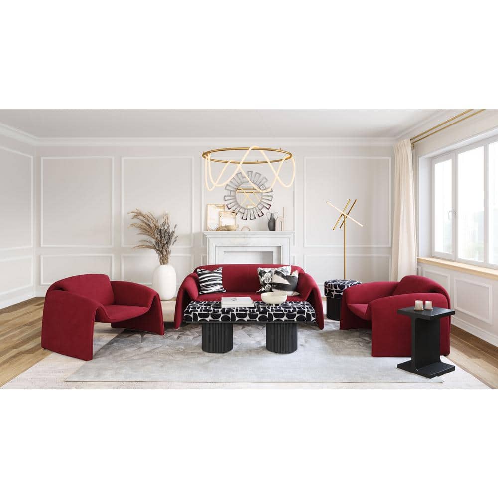 Horten Red Velvet Modern Accent Chair with Metal Frame
