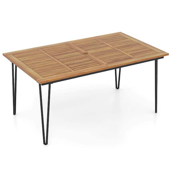 Costway Outdoor Dining Table for 6 People with Natural & Black