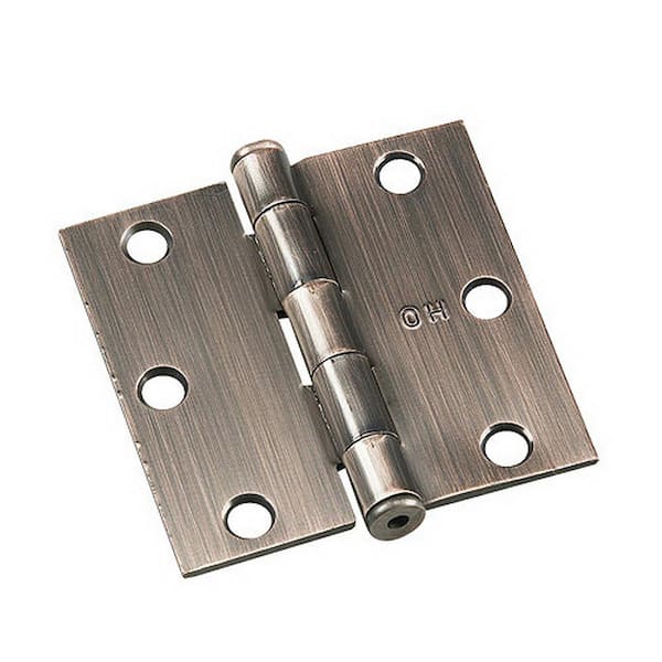Onward 3 in. x 3 in. Brushed Antique Copper Full Mortise Butt Hinge with Removable Pin (2-Pack)