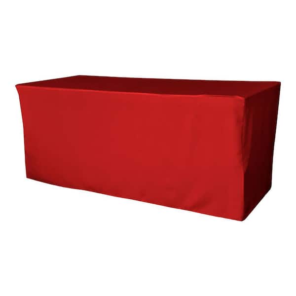72 in. L x 30 in. W x 30 in. H Red Polyester Poplin Fitted Tablecloth