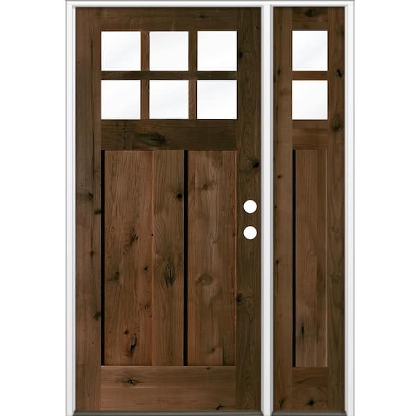 50 in. x 80 in. Knotty Alder Left-Hand/Inswing 6 Lite Beveled Clear Glass Espresso Stain Wood Prehung Front Door w/ RSL
