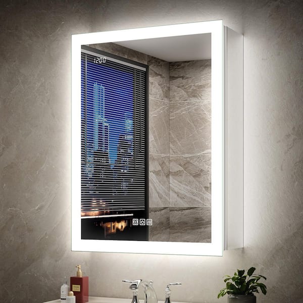 Terri 20 in. W x 26 in. H Rectangular Aluminum Recessed/Surface Wall Medicine Cabinet with Mirror Side and Backlight