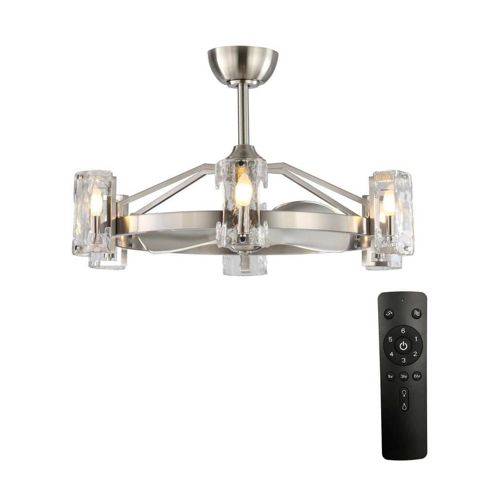 Parrot Uncle 34 in. Bucholz LED Indoor Satin Nickel Downrod Mount Ceiling  Fan Chandelier with Light Kit and Remote Control BBA829006CA110V - The Home  