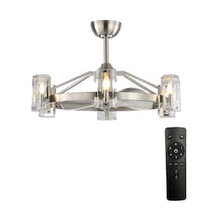 34 in. Bucholz LED Indoor Satin Nickel Downrod Mount Ceiling Fan Chandelier with Light Kit and Remote Control