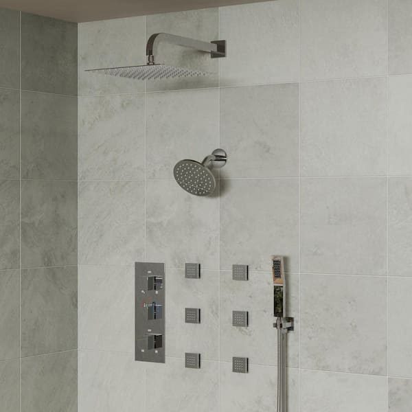 EVERSTEIN 8-Spray Patterns-12 and 6 in. 2.5 GPM Square Wall Mount Dual Shower Handheld Shower Head in Chrome
