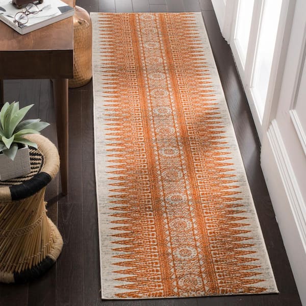 Evoke Ivory/Orange 2 ft. x 7 ft. Geometric Runner Rug