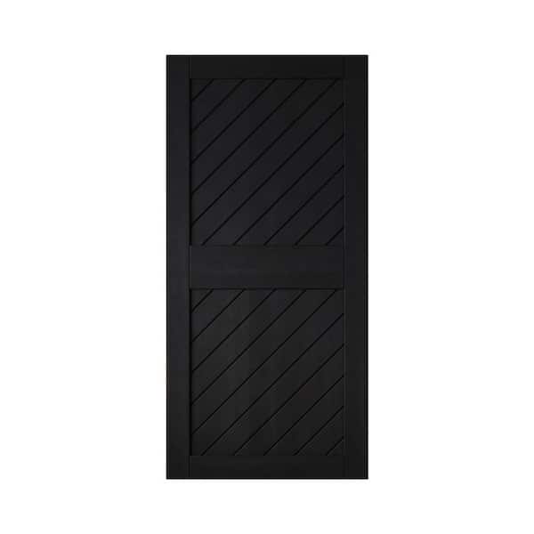 XT1 32 in. x 84 in. C-Panel Solid Core Black Slanted Stripe Design Pine Wood Interior Sliding Barn Door Slab