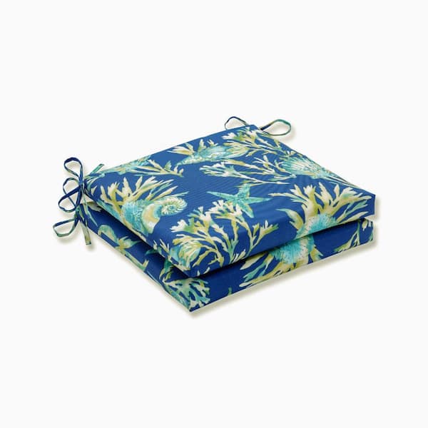 Pillow Perfect Tropical 20 in. x 20 in. Outdoor Dining Chair Cushion in Blue/Green (Set of 2)