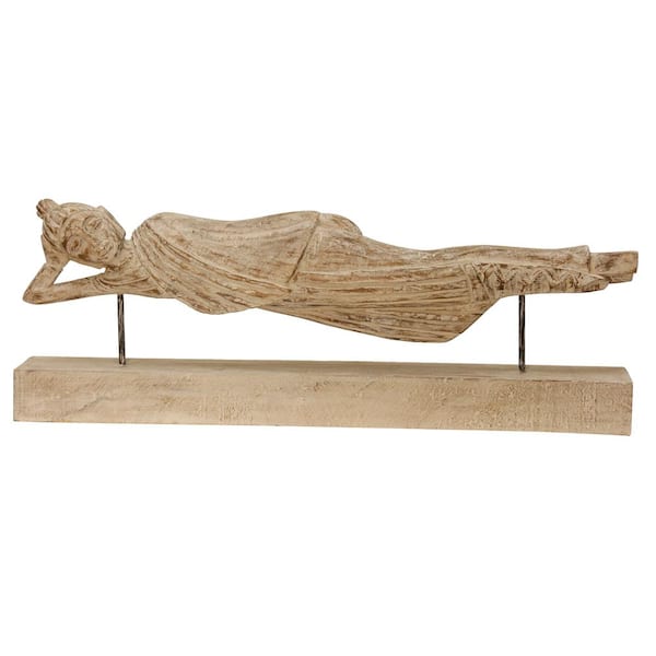 StyleCraft Reclining Woman Hand Carved Decorative Statue Natural