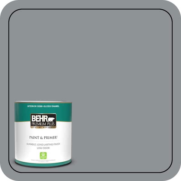 BEHR PREMIUM PLUS 1 qt. #PPU26-05 Flint Gray Semi-Gloss Enamel Low Odor Interior Paint & Primer
