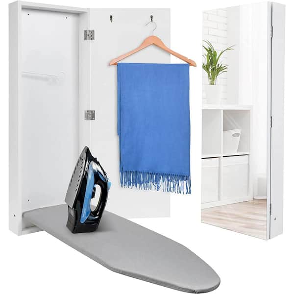 Ivation Wall Mounted Ironing Board Cabinet with Mirror, Foldable Ironing Storage Station