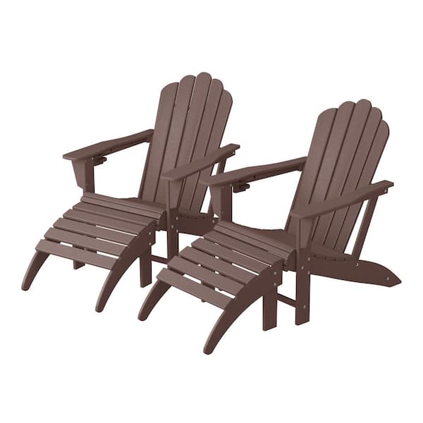 WESTIN OUTDOOR Aderson 4-Piece All Weather Outdoor Dark Brown Plastic Adirondack Cup Holder Chair with Ottoman Patio Conversation Set