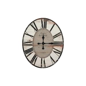 Distressed Grey Oval Wood Wall Clock