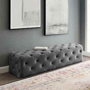 Anthem Gray 72 in. Tufted Button Entryway Performance Velvet Bench