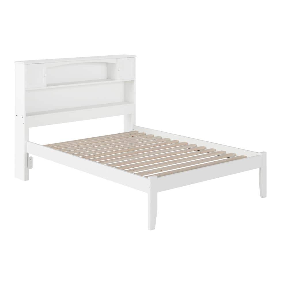 Newport Full Double Platform Bed with Bookcase Headboard and Storage Drawers in White