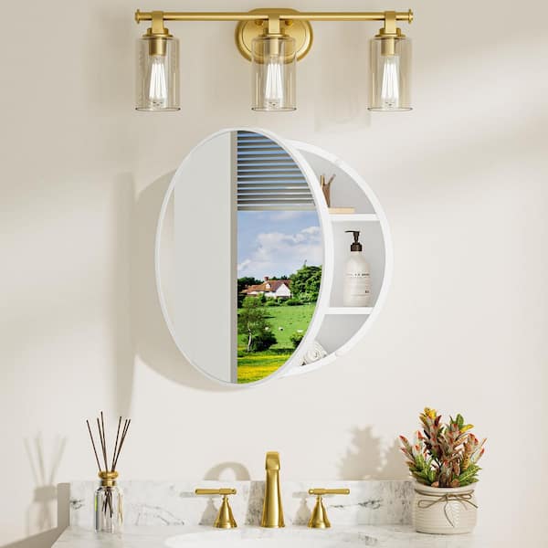 KeonJinn 20 in. W x 20 in. H Round White Metal Framed Surface Mount Medicine Cabinet with Mirror