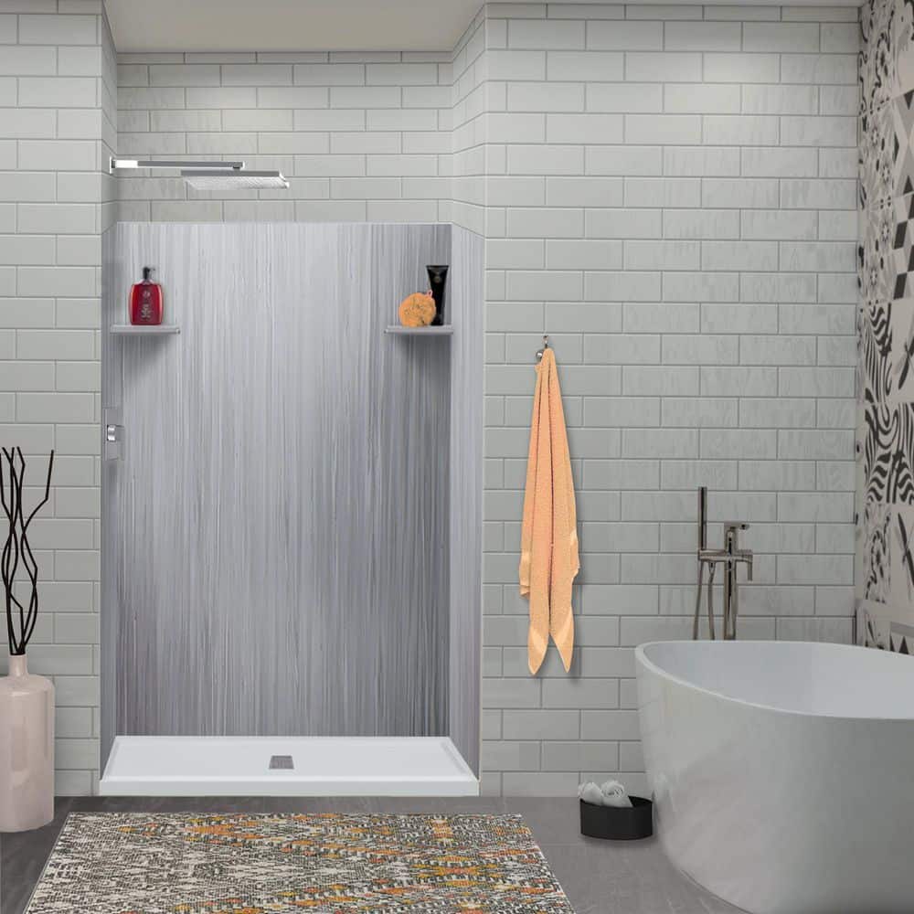Lusso 48 in. x 36 in. x 72 in. 3-Piece Glue-Up Solid Surface Alcove Shower Wall Surround in Glacier Grey price history on PriceWatchPro
