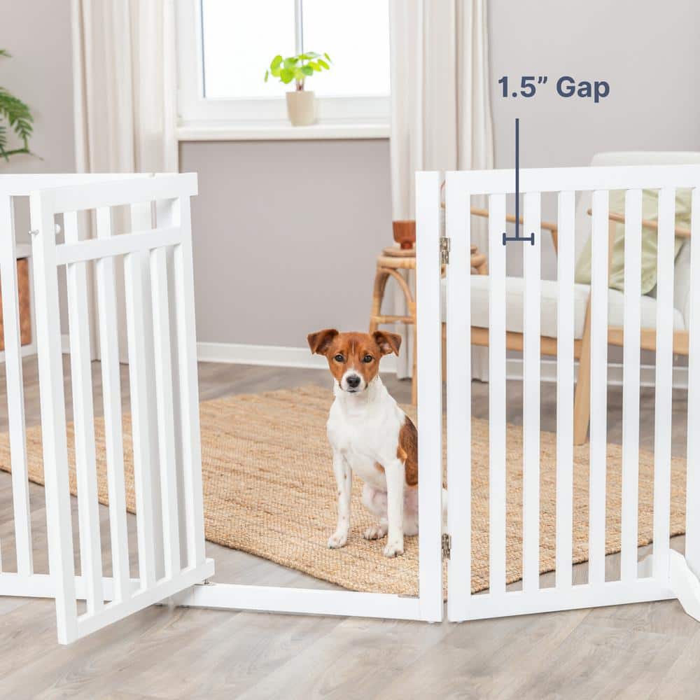 White Freestanding 4-Panel Wooden Pet Gate with Walk-Through Door