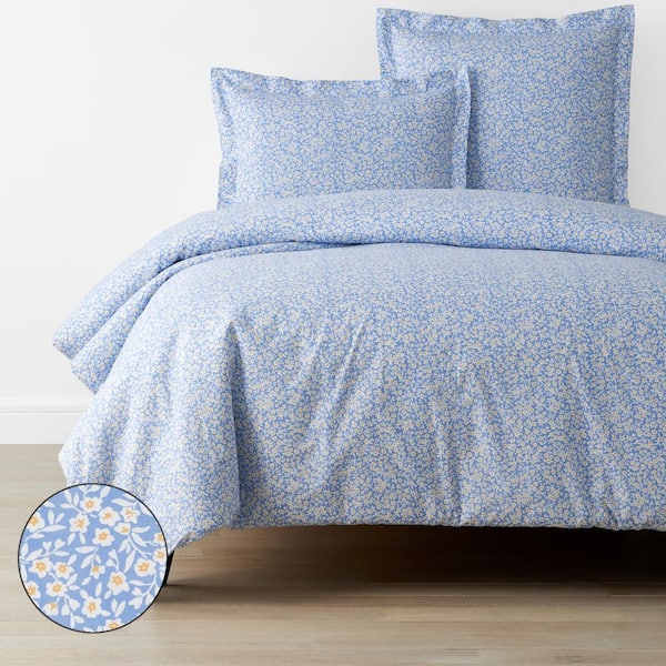 The Company Store Company Cotton Serene Floral Light Blue Multi Twin Cotton Percale Duvet Cover 51238D T LT BL MUL The Home Depot