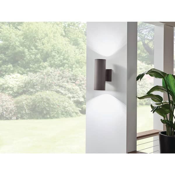 Independence 12 in. 1-Light Textured Architectural Bronze Outdoor Hardwired Wall Cylinder Sconce with Integrated LED