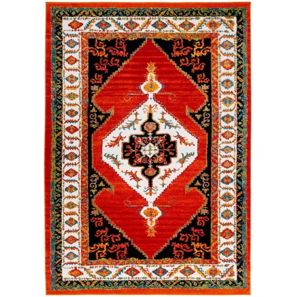 Vintage Hamadan 8 ft. x 10 ft. Orange/Ivory Abstract Medallion Area Rug