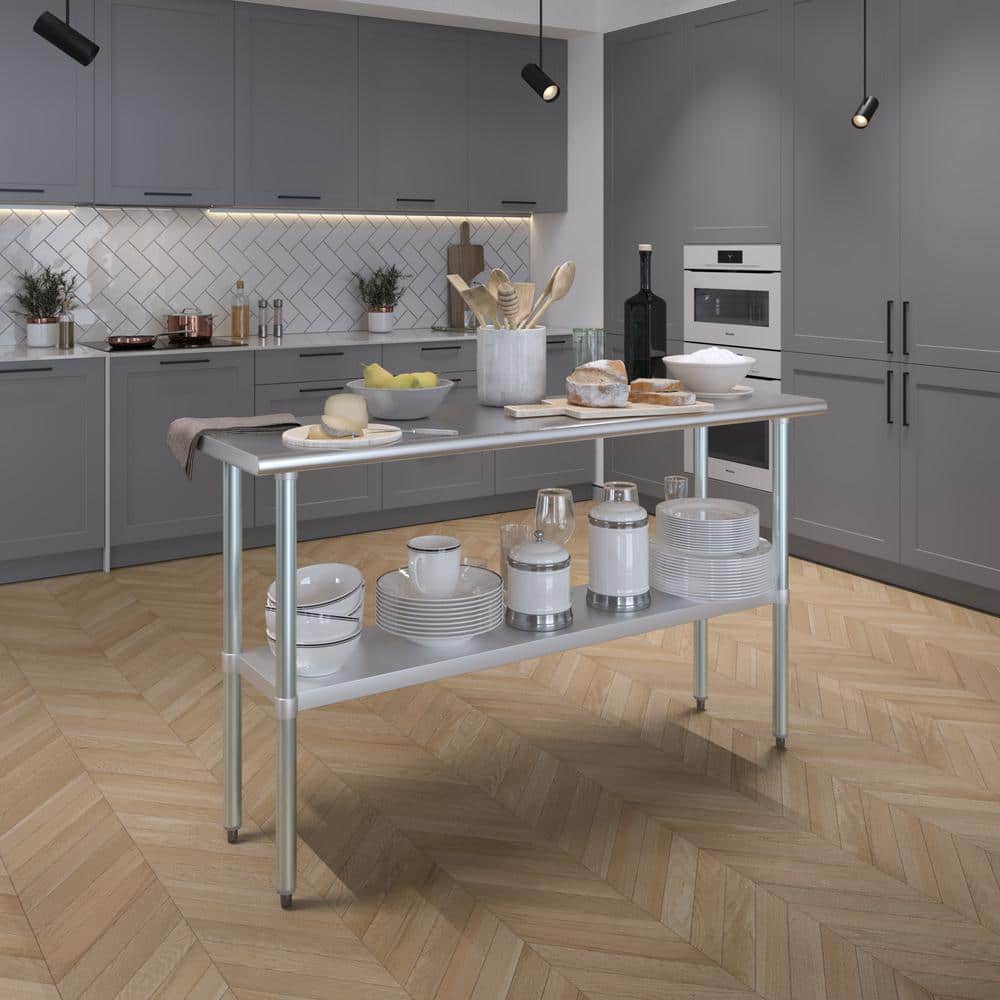 60" Stainless Steel Kitchen Utility Table with Galvanized Undershelf