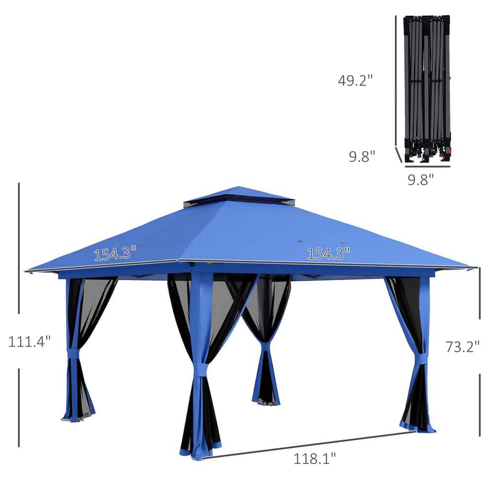 Blue 13' x 13' Pop-Up Canopy Gazebo Tent with Netting and Weight Bags