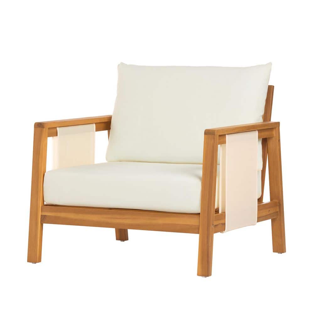 Teak Outdoor Club Chair, Acacia Wood Dining Chair with Beige Cushion for Patio, Backyard price history on PriceWatchPro