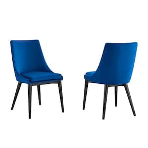 Viscount Accent Performance Velvet Dining Chairs - Set of 2 in Navy