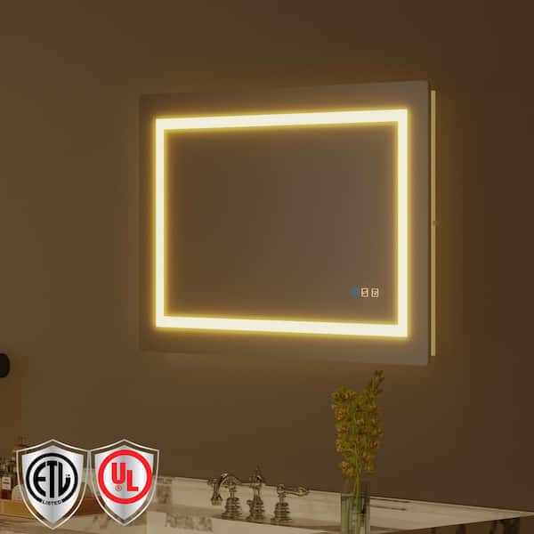 36 in. W x 24 in. H Rectangular Frameless LED Light Anti-Fog Wall Mount Bathroom Vanity Mirror Super Bright