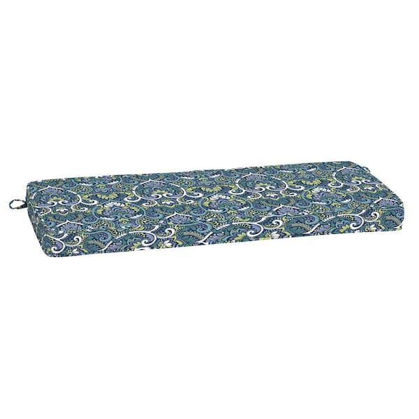 ARDEN SELECTIONS ProFoam 18 in. x 46 in. Rectangle Outdoor Bench Sapphire Aurora Blue Damask Cushion