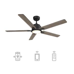 Essex 52 in. Dimmable LED Indoor/Outdoor Black Smart Ceiling Fan with Light and Remote, Works w/Alexa/Google Home