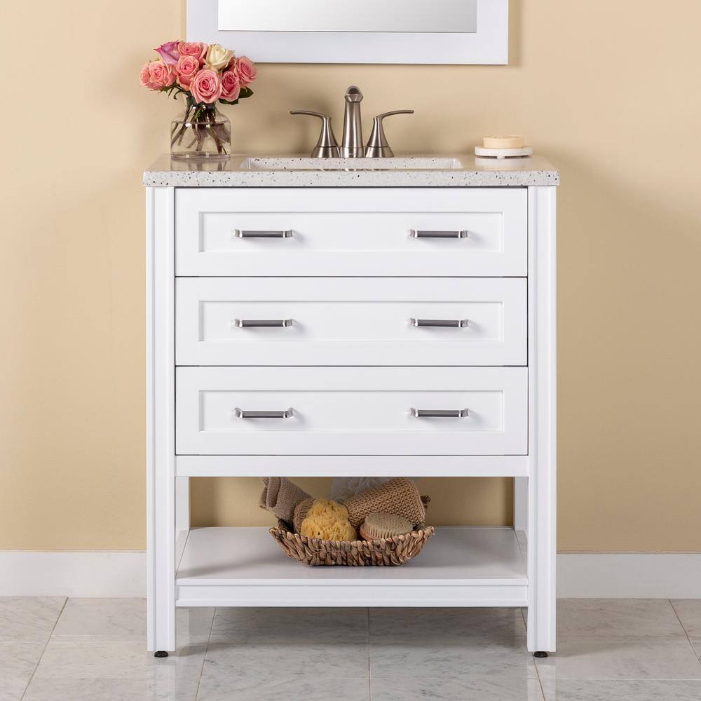 Northwind 31 in. Single Sink White Bath Vanity with Silver Ash Cultured Mar