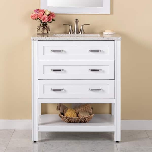Home Decorators Collection Northwind 31 in. W x 19 in. D x 36 in. H Single Sink Bath Vanity in White with Silver Ash Cultured Marble Top