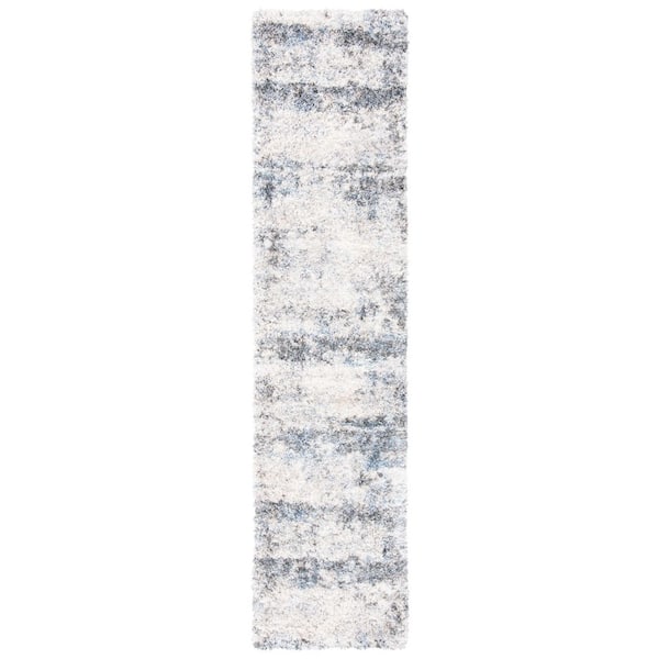 Berber Shag 2 ft. x 10 ft. Ivory/Charcoal Modern Abstract Runner Rug