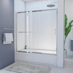 Mahalo 56 in. to 60 in. W x 58 in. H Semi-Frameless Sliding Shower Door/Enclosure Tub Door in Chrome with Clear Glass