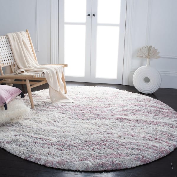 Fontana Shag 3 ft. x 3 ft. Pink/Gray Wavy Abstract Round Area Rug