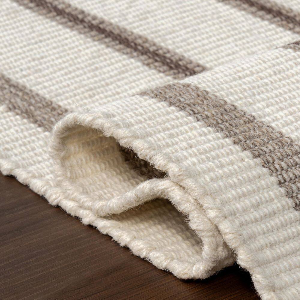 Toluca Ivory Striped Wool Flatweave Handmade Area Rug, 5' x 8'