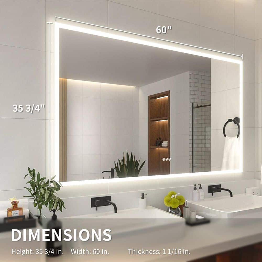 Clear 60" x 36" Frameless LED Bathroom Vanity Mirror
