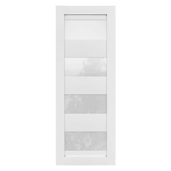 32 in. x 92 in. 5 Panel Solid Wood 4-Lite Frosted Glass Prefinished White Polycarbonate Interior Door Slab Magnolia