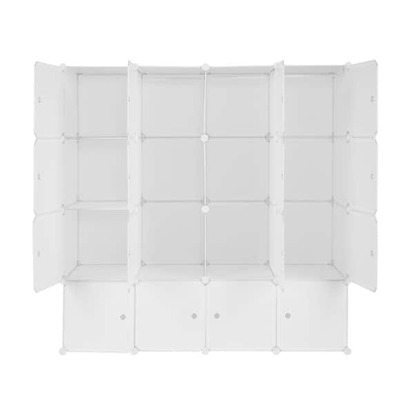 Portable Wardrobe Plastic Modular Closet Organizer, White, 4x4 Tiers 18  Depth