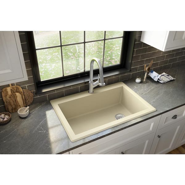Karran Drop-In Quartz Composite 33 in. 1-Hole Single Bowl Kitchen Sink in Bisque