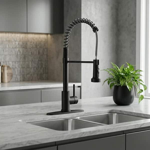 20.3 in. H Single Handle 360° Swivel Spout Pull Down Sprayer Kitchen Faucet with 3-Mode Spray in Matte Black
