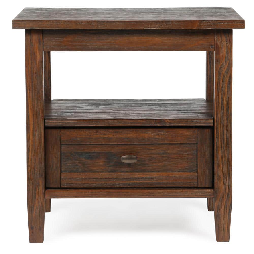 Distressed Charcoal Brown Solid Wood End Table with Storage